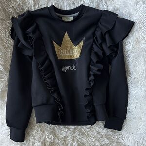 Fendi Black Top with Gold Crown and Ruffles